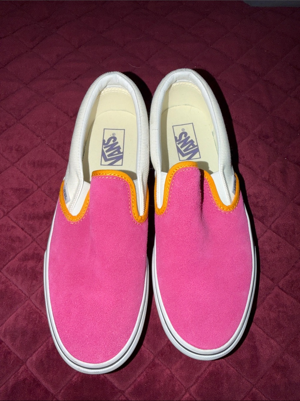 Vans Slip-On Sneakers in Pink with Golden Trim